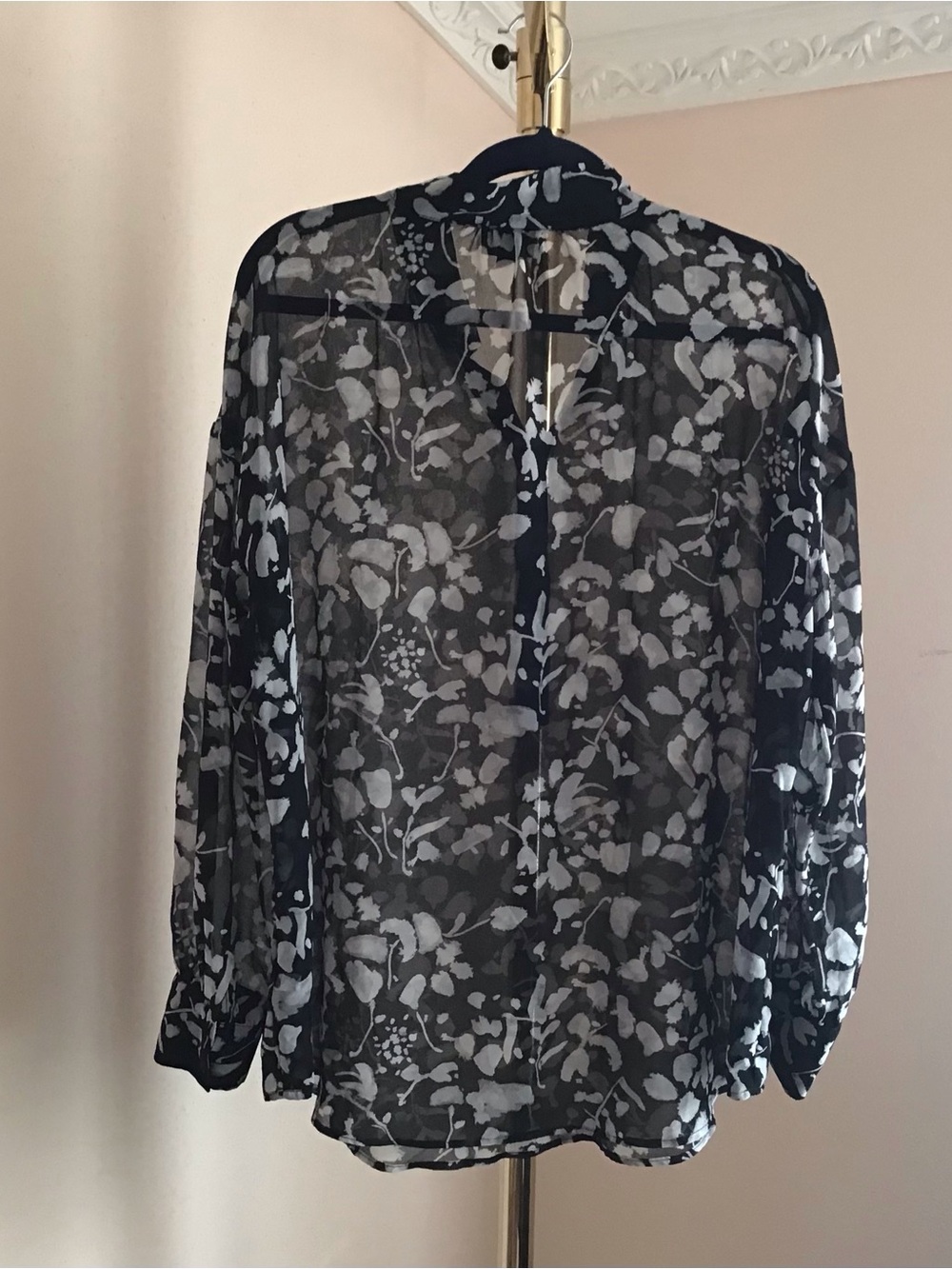 Massimo Black Sheer Blouse with White Floral Pattern